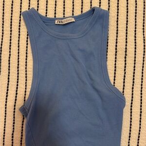 Zara Light Blue Ribbed Knit Top
